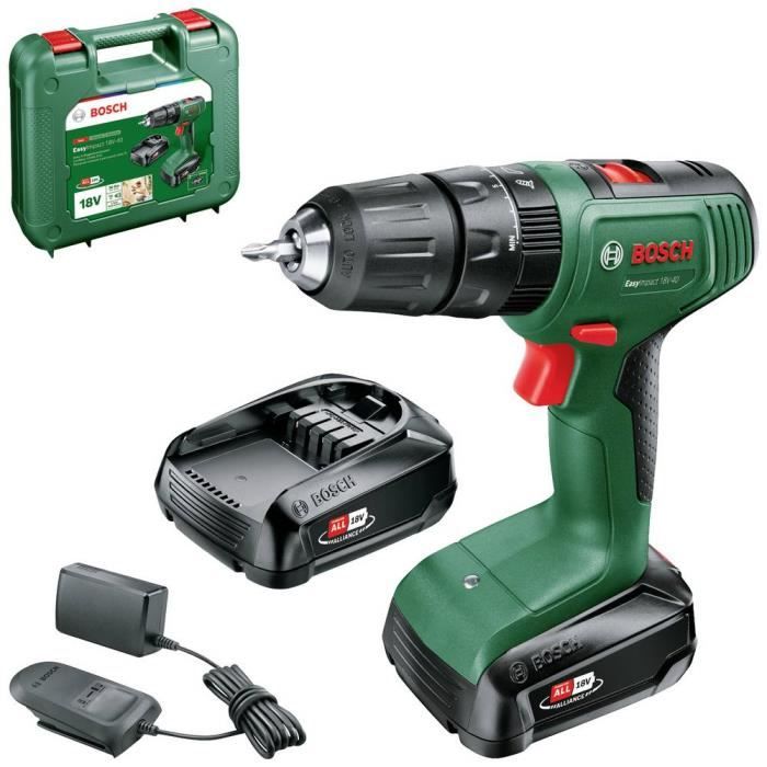 Perceuse visseuse à percussion Bosch EasyImpact 18V40 + (2xbatterie 2,0Ah) + chargeur AL18V-20 in carrying case