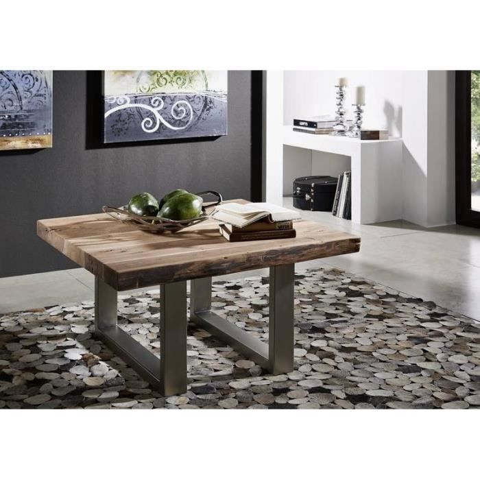 Table basse carrée 90x90cm - Fer et Bois massif dacacia laqué (Natural Stone) - FREEFORM #122 Table basse carrée 90x90cm - Fer et Bois massif dacacia laqué (Natural Stone) - FREEFORM #122