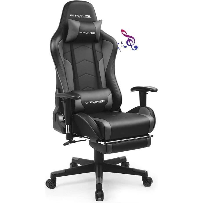 GTPLAYER  Chaise Gaming Fauteuil de Bureau Ergonomique avec Repose-Pieds T&eacute;lescopique Haut-Parleur Bluetooth Fonction Ber&ccedil;ante 