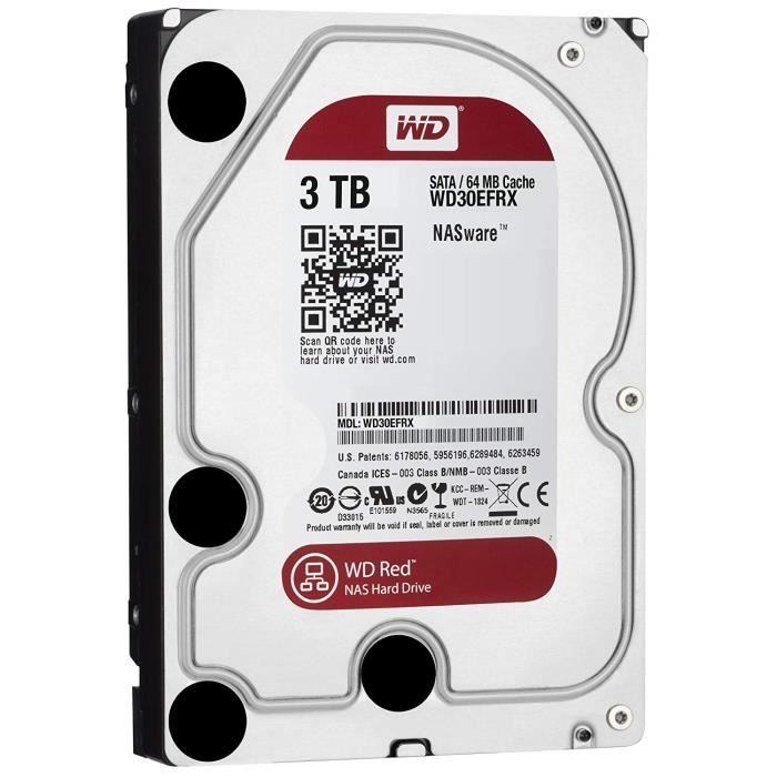 Western Digital WD30EFRX SATA lll Disque dur 24x7 NAS Rouge 3 To - rouge