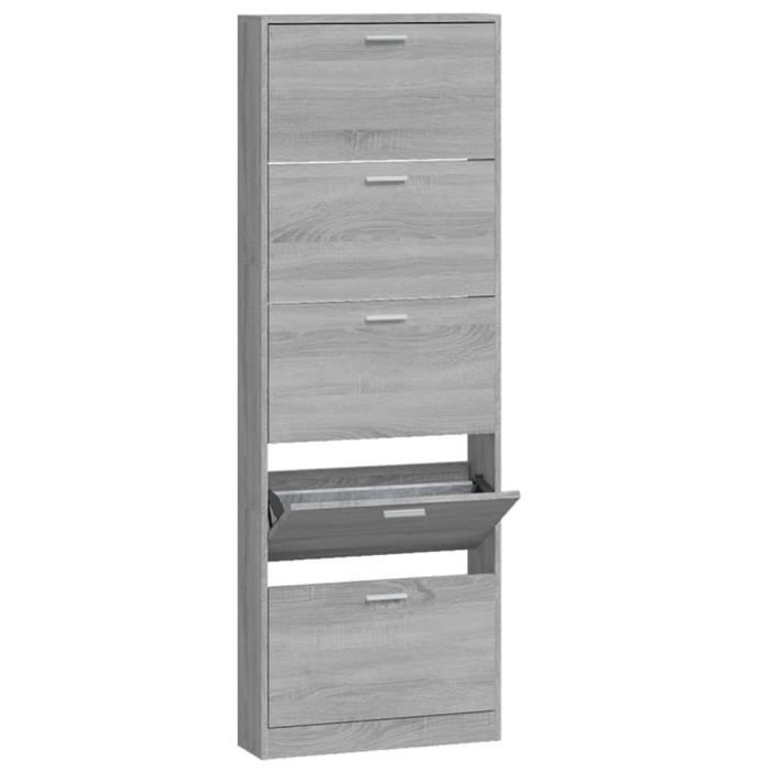 Armoire à chaussures - CHG - Sonoma gris - 5 tiroirs - Bois dingénierie - 59x17x169 cm Armoire à chaussures - CHG - Sonoma gris - 5 tiroirs - Bois dingénierie - 59x17x169 cm