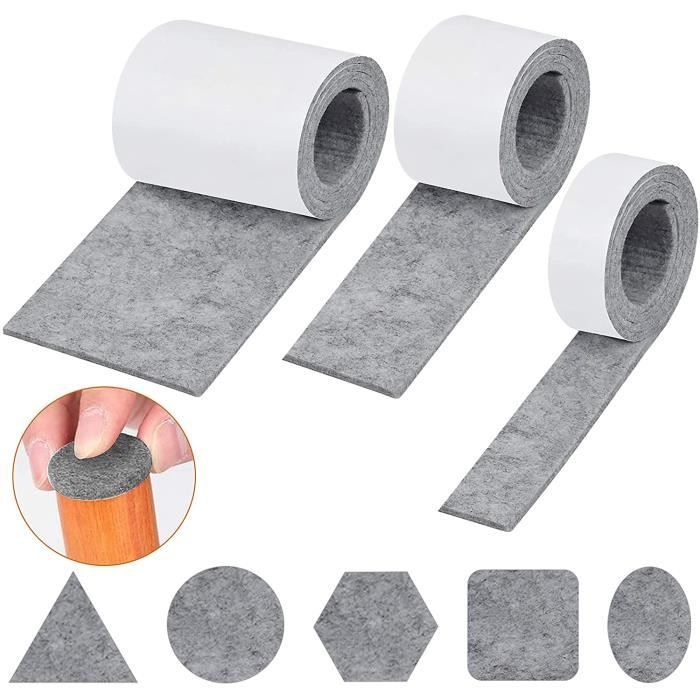 Patin en feutre,Feutre Auto-Adhésif 3 Rouleaux de Ruban de Feutre(100cm*10cm+100cm*5cm+100cm*2cm) Ruban de Feutre épais de 5mm