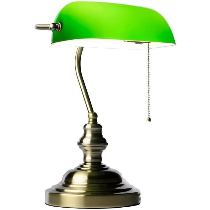 INNOVATE® Lampe de bureau verte 36 cm de haut E27 Lampe de bureau rétro  anglais en laiton Câble de 1,5 m avec interrupteur et prise européenne Lampe  de bibliothèque en acrylique et 