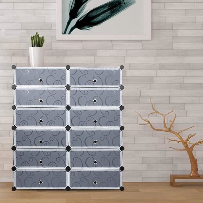 ygongmyl armoire à chaussures étagère à chaussures en plastique polyvalente modulable - 90 x36 x105 cm noir ( 2 x 6 cubes)