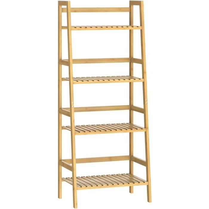 Relaxdays Étagère En Bambou 4 Niveaux Avec Panier De Rangement - Naturel, 105 X 42 X 29 Cm
