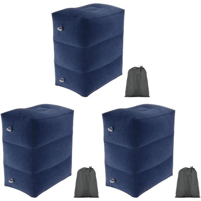 Pack Complet Avec Accessoires Repose-Pieds Gonflable Wisebom 3 Couches - Coussin Réglable Pour Voyage Avion Voiture Bureau | Gris Lit Bebe Avion