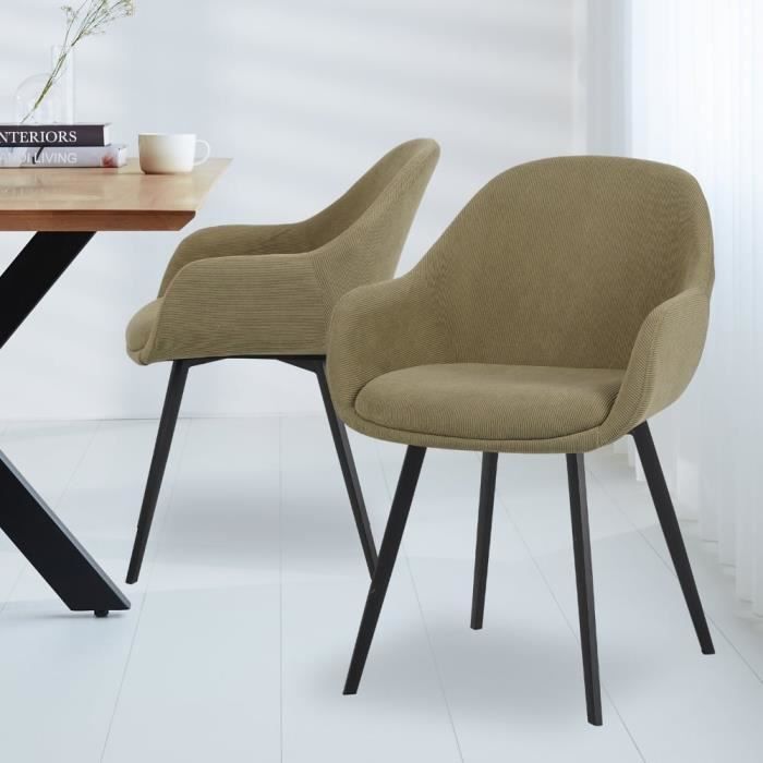Chaise de salle à manger - DIMEHOUSE - Remy Cord vert olive - Velours côtelé - Style industriel - Loft