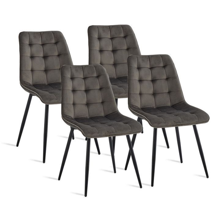 Lot de 4 chaises en Velours - chaises de salle à manger style rétroergonomiques - 47 Lx43 Px50 H cm - Gris foncé