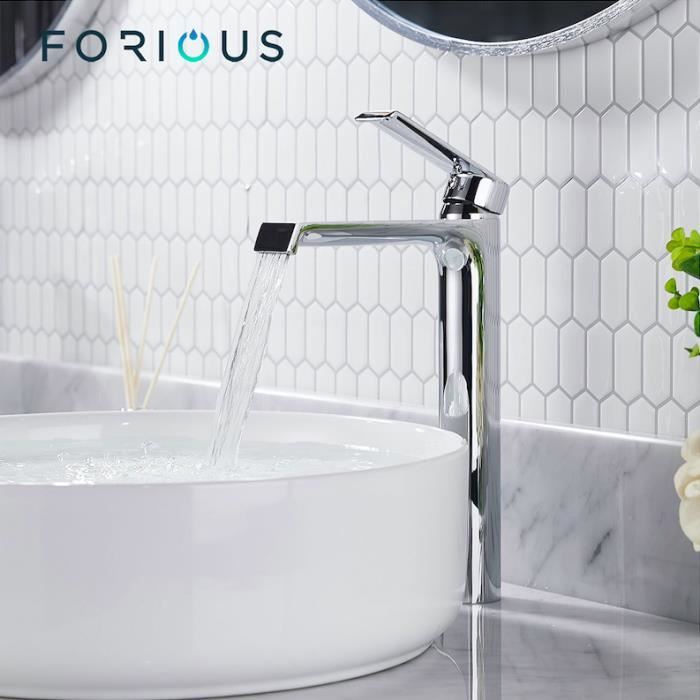 Forious Robinet Salle de Bain Cascade Robinet Lavabo avec Hauteur de Bec 236mm à Levier Unique en Laiton Économie deau Chromé