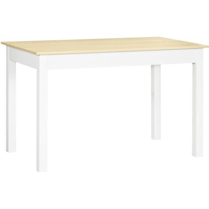 table à manger grand plateau 4-6 personnes dim. 119l x 70l x 75h cm blanc aspect bois clair