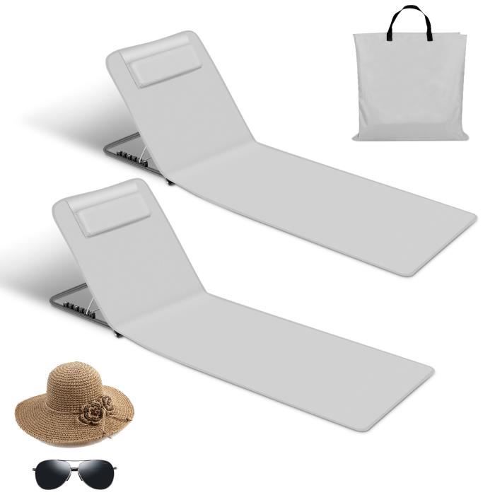 SWANEW 1x Tapis De Plage Tapis De Plage Transat De Plage Pliable Avec Coussin Reglable En Hauteur Sur 5 Niveaux Avec Sangle De Transport Gris 81968499