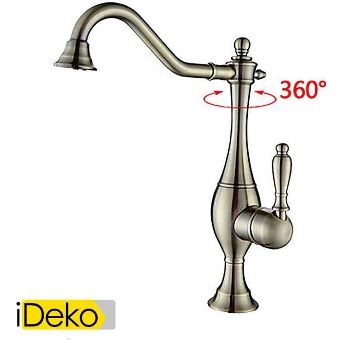 Robinet de cuisine mural antique, mitigeur vintage en bronze, pivotant