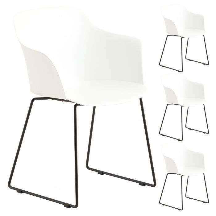 lot de 4 chaises de jardin foro fauteuil d'extérieur en plastique blanc résistant aux uv et pieds en métal noir