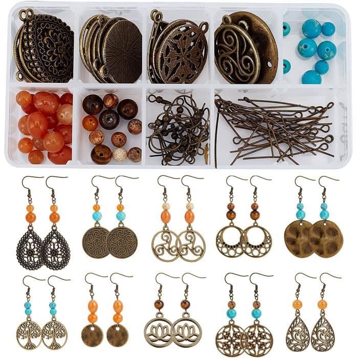 Lot De 2 Paires Boucles D'oreilles Vintage Résine Orange Rose - Métal Argenté, Clous
