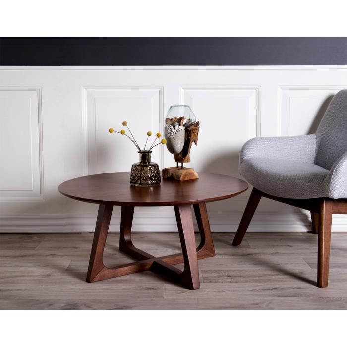 table basse ronde en bois plaquage noyer - lisa design - solin - contemporain