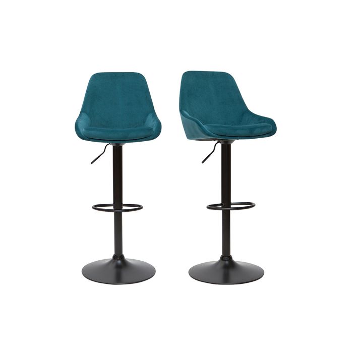 Miliboo - Tabourets de bar design réglables velours bleu pétrole (lot de 2) HOLO
