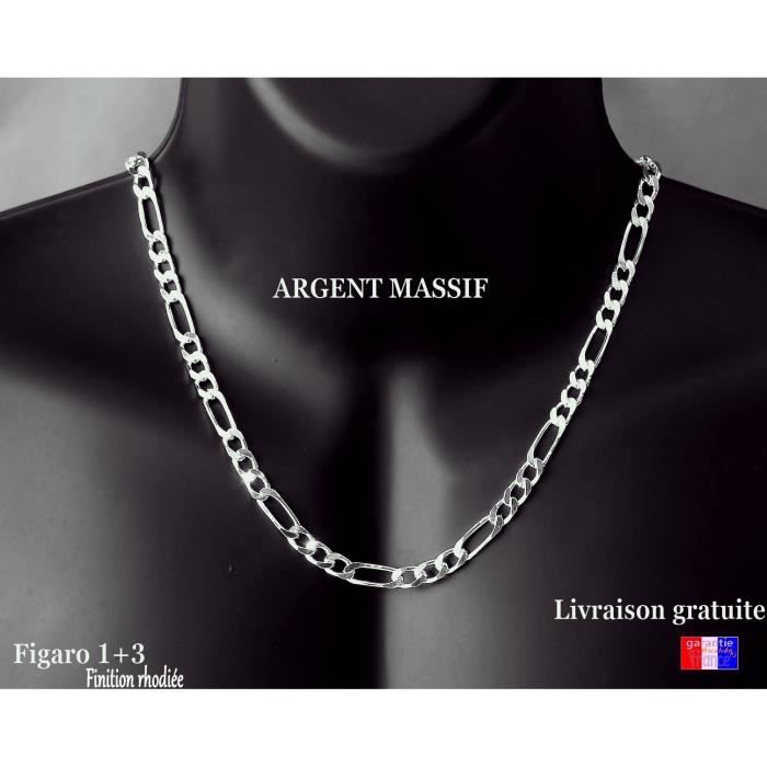 NEW CHAINE ARGENT maille FIGARO 55 cm Large 3,5 mm NEUF 