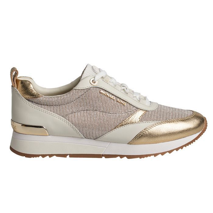Michael Kors Baskets Allie Stride en cuir et maille à chaîne scintillante pour femme 43S2ALFS3D-Beige