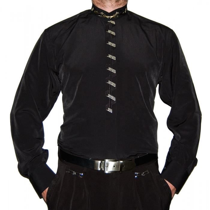 Chemise Homme Col Montant Designer S1 Chemise Homme Baton Noir Ou Blanc Chemise Col Montant Manches Longues Or Noir Achat Vente Chemise Chemisette Cdiscount