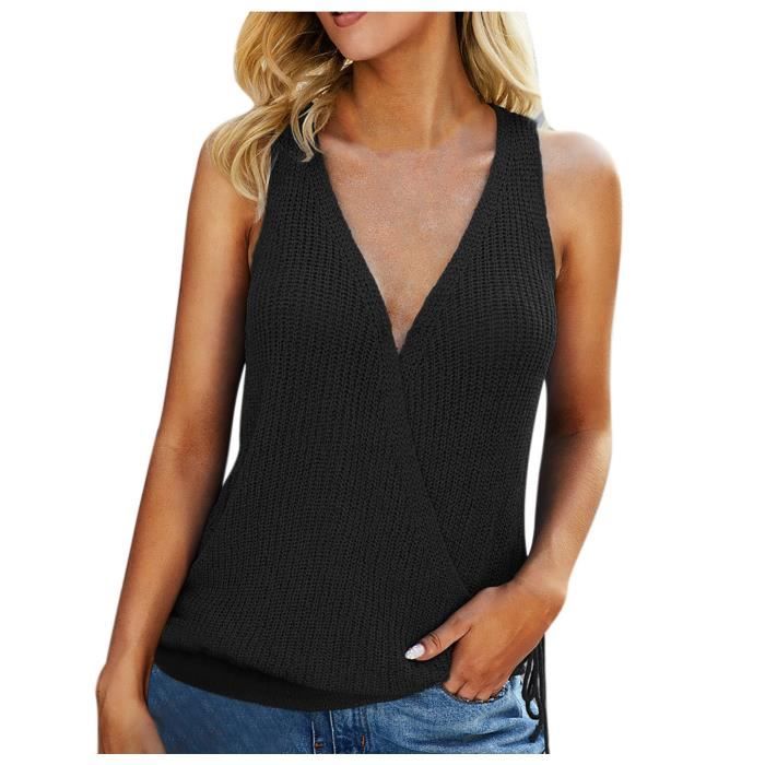 EDOTON Débardeur Femme Été Léger Sans Manches Col Rond Bretelles Spaghetti Chemise Décontractée Lâche Haut De Base Doux Et Respirant S-XXL