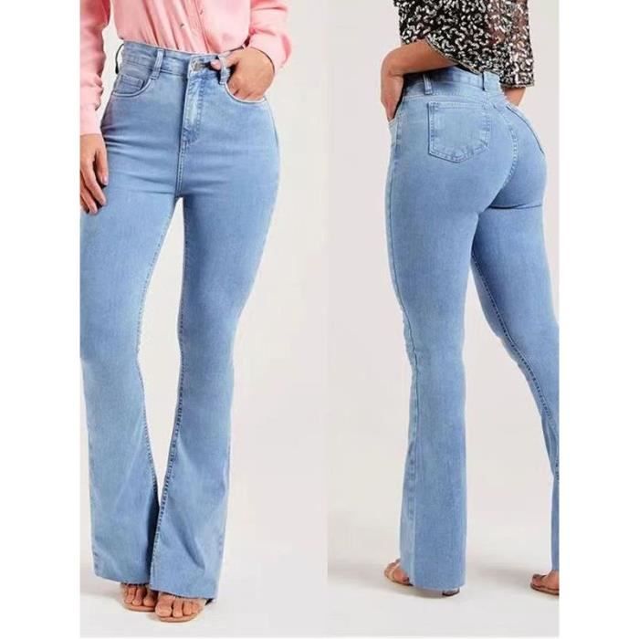 FUNMOON Pantalon Femme Denim Jeans Slim Taille Haute Jean Stretch Pant Bleu