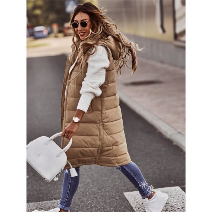 Gilet Sans Manches Femme OCHENTA - Capuche Amovible - Coton épais - Casual Sportif - Automne Hiver