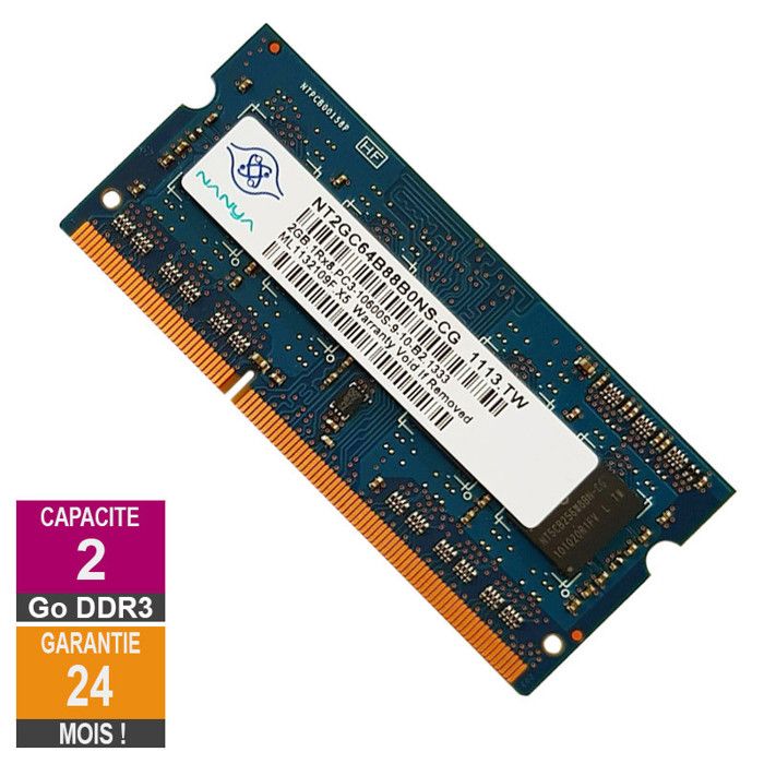 Barrette Mémoire 2Go RAM DDR3 Nanya NT2GC64B88B0NS-CG SO-DIMM PC3-10600 1333MHz 1Rx8 Reconditionné - Nanya Technology Corporation reconditionné disponible sur Cdiscount Seconde Vie