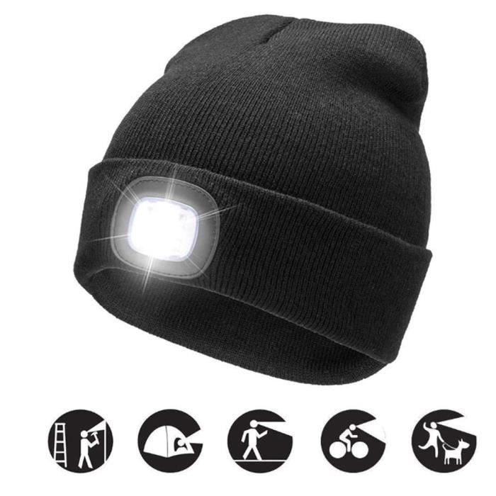 Ski /éclairage ext/érieur pour activit/és Nocturnes p/êche v/élo. Course /à Pied Danolt Bonnet tricot/é /à LED Rechargeable par USB Rechargeable pour 4 phares /à LED randonn/ée