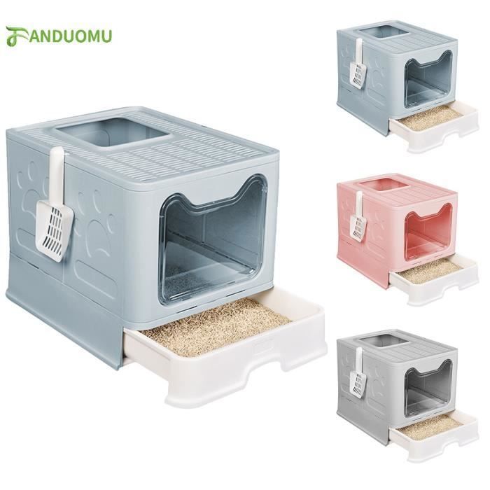 Meilleurs prix pour Bac à Litière Chat Fermée Anti Odeur - FANDUOMU - 51 x 41 x 38cm - Bleu - Pliable et facile à nettoyer