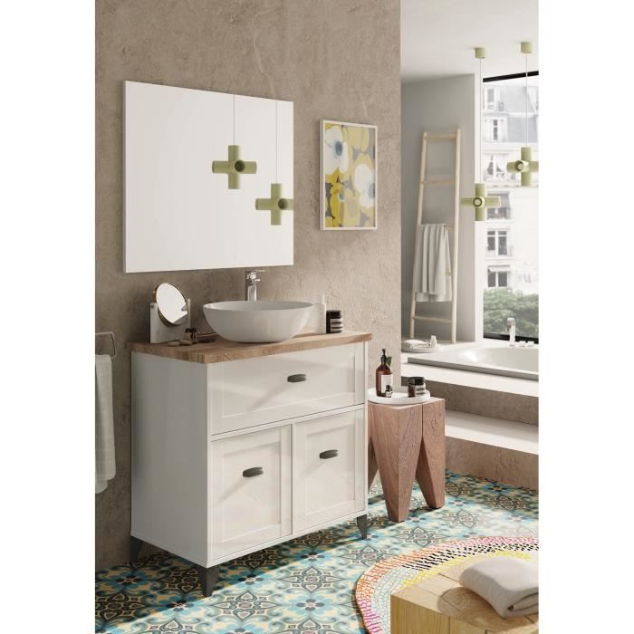 meuble vasque miami 2 portes + 1 tiroir coloris blanc brillant-cambrian - hauteur 95 x longueur 82 x profondeur 47 cm
