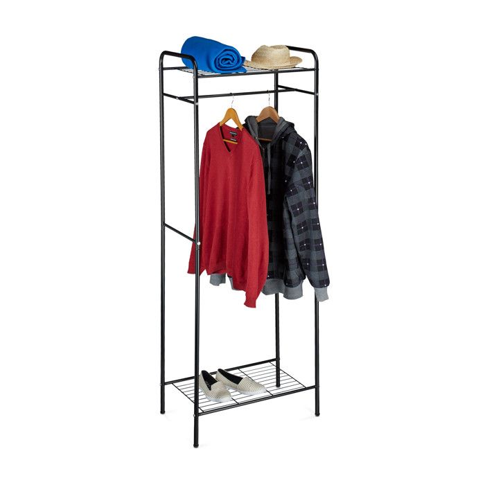 Porte-manteau Relaxdays SANDRA métal tringle + étagère chaussures pour bottes HxLxP 166x60 5x38 cm noir