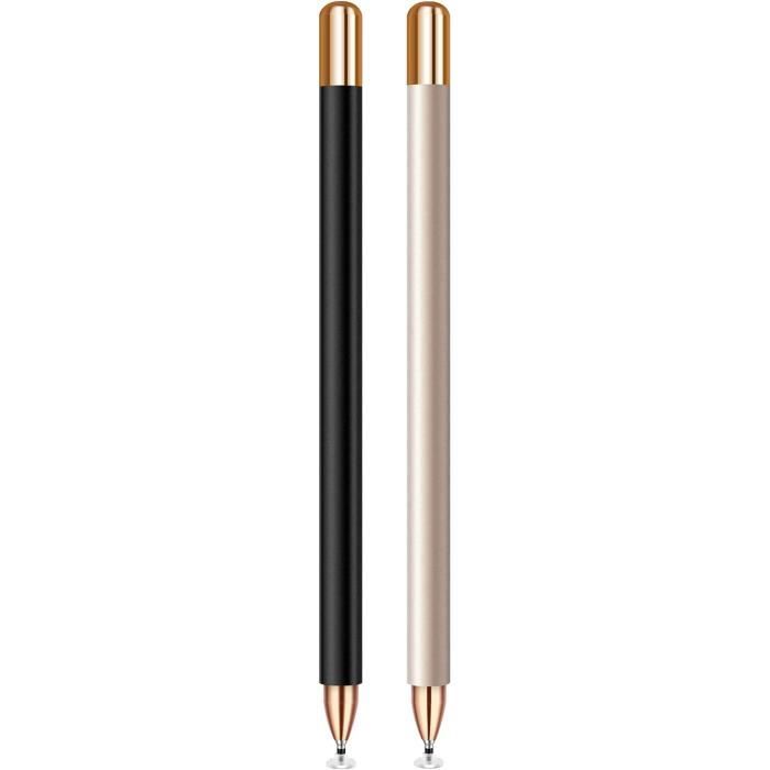 MEKO Stylet Universel 2 En 1 Avec Capuchon Magnétique - Compatible IPad IPhone Huawei Etc (Noir Champagne*2)