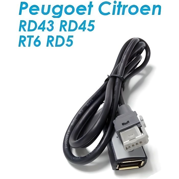 Cable USB PEUGEOT CITROEN AUTORADIO RT6 RD5 RD9 RD45 RD43 AUX USB