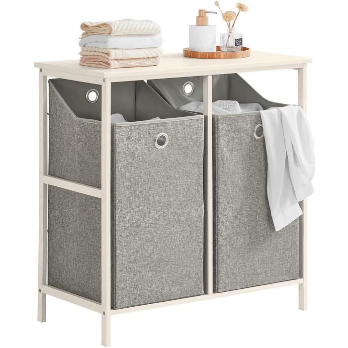 Meuble en bambou 2 en 1 avec étagères panier à linge intégré 43L Meuble de  rangement salle de bain 95 cm