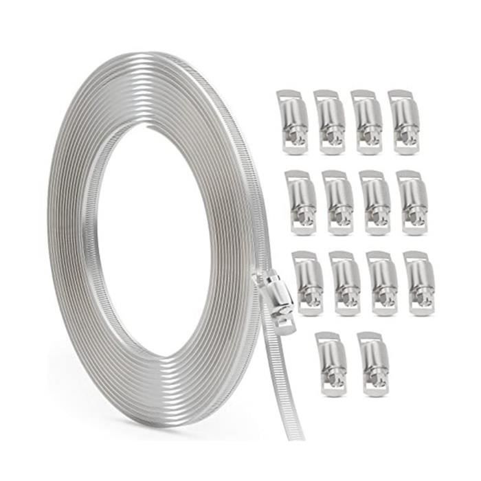 LaBlanc - Kit de Colliers de Serrage DIY Inox 304, 3.5m Bande Perforée en Métal 12 Pièces Fixation, Réglable, pour Tuyaux, Gaz, Eau, Voiture, Machine à Laver, Jardin