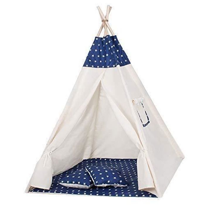 PaLulli® Tente tipi pour enfant en 100 % coton avec tapis douillet, système anti-collaps, stable, lampe suspendue de camping et 2 coussins décoratifs, tente de jeu Tippi, beige PaLulli® Tente tipi pour enfant en 100 % coton avec tapis douillet, système anti-collaps, stable, lampe suspendue de camping et 2 coussins décoratifs, tente de jeu Tippi, beige