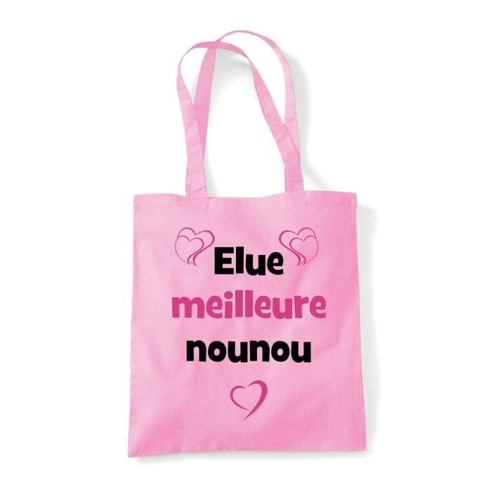 Tote bag rose Elue meilleure nounou, Idée cadeau assistante maternelle