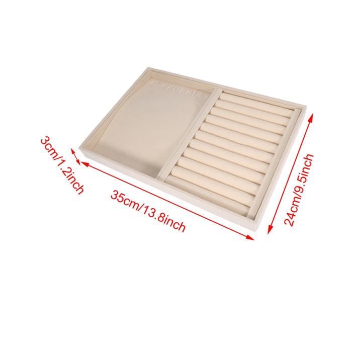 2 Plateaux à Bijoux En Velours Et Bois - 15.6x12.1x2.7 Cm - Organisateur Pour Bagues, Boucles D'oreilles, Bracelets - Couleur Beige