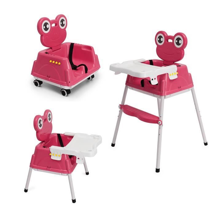 COSTWAY Chaise Haute Bébé 4 En 1 Convertible - Plateau Réglable, Coussin Amovible, Repose-Pieds - Café - Dès 6 Mois Jusqu'à 3 Ans