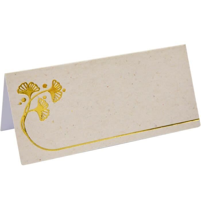 Marque-place chevalet Ginkgo en papier recyclé et motif doré or métallique (x10) REF/CART1218