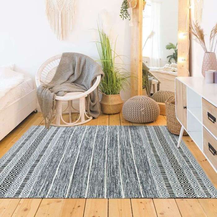 Tapis en coton blanc-noir 120x170