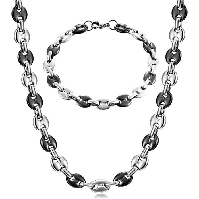 Parure pour Homme - Grain de café ( 11mm ) - Couleur Argenté