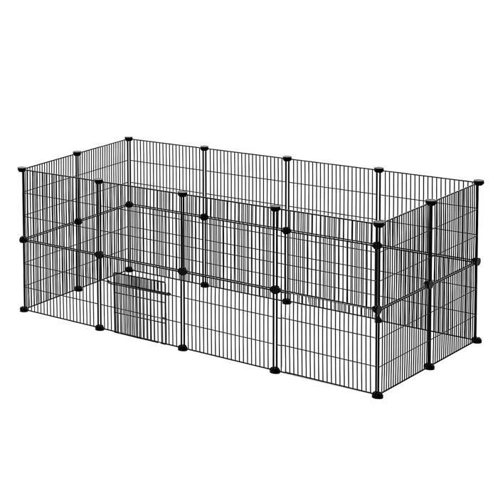 Comparer les prix de UISEBRT Enclos en métal 142 x 72 x 72cm,  avec porte, Enclos à roues libres pour petits animaux de compagnie (24 Pièces, Noir)