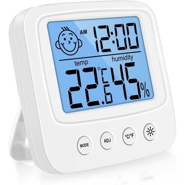 Comparer les prix de Thermomètre Hygromètre Digital Intérieur - Haute Précision, Moniteur de Température et Humidité, Rétroéclairage, Horloge