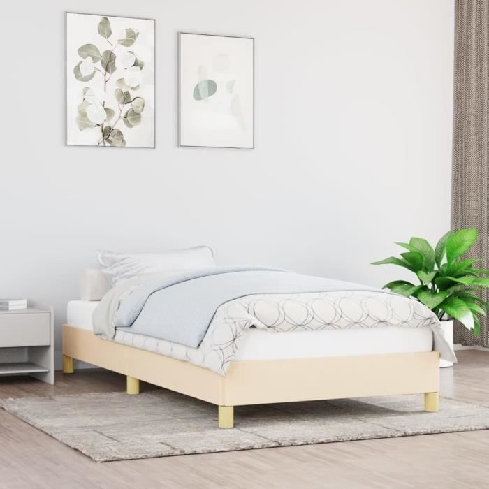 Elegant 90 x 190 cm Cadre de lit Adulte Crème 90x190 cm Tissu 171 Kg