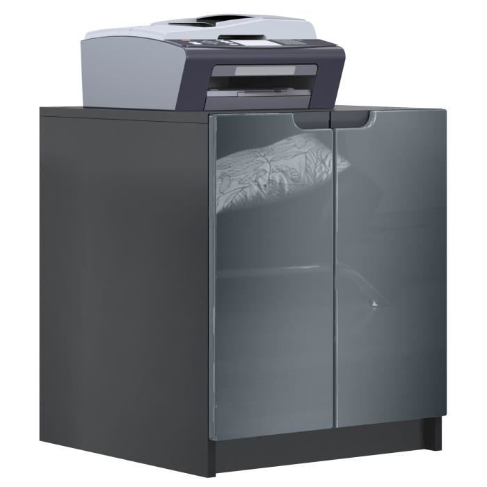 commode d'imprimante logan, armoire à dossiers avec 2 compartiments et 2 portes, noir mat - gris brillance, (51 x 60,5 x 54 cm)