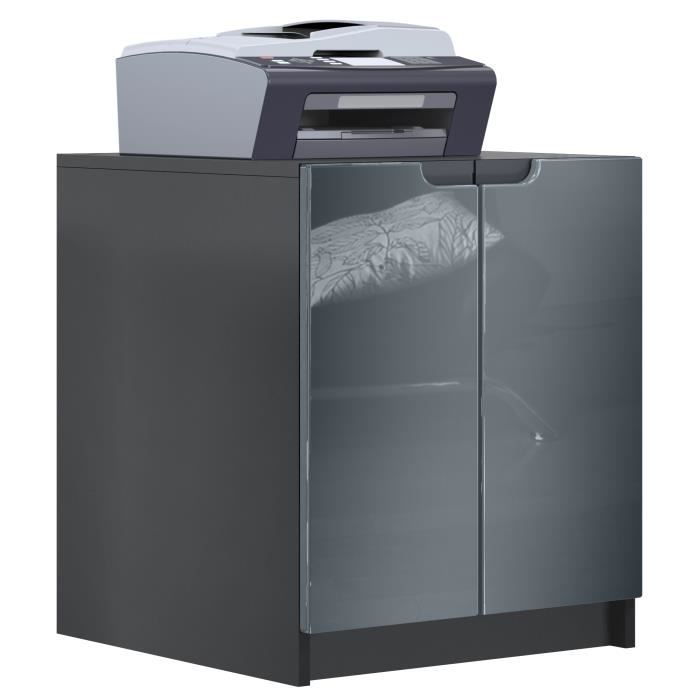 commode dimprimante Logan armoire à dossiers avec 2 compartiments et 2 portes noir mat - gris brillance (51 x 60 5 x 54 cm)