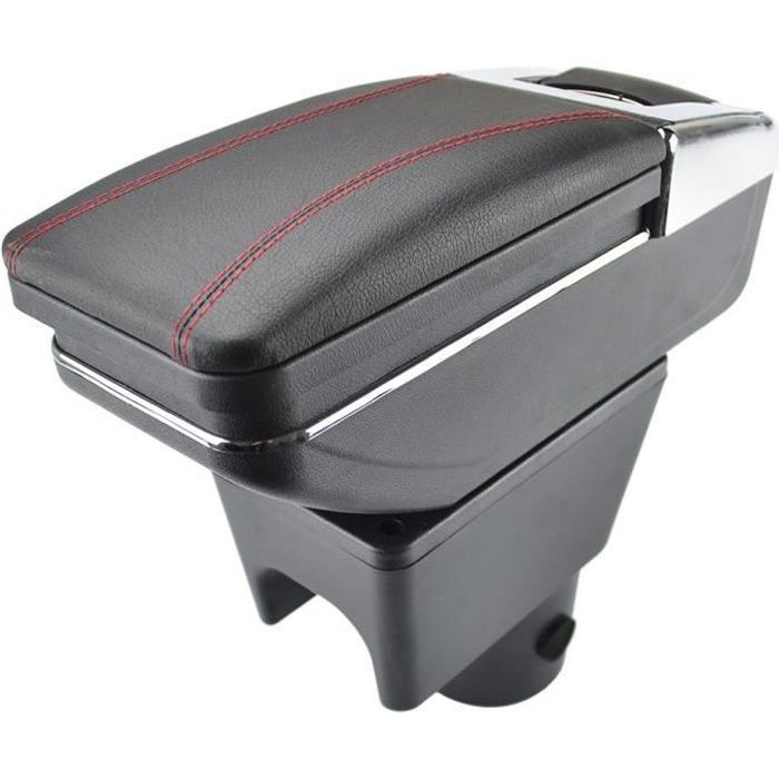 Accoudoir De Console Centrale En Cuir Noir avec couvercle glissé Spécifique pour Renault Duster I 2010-2015(avec coutures rouges)