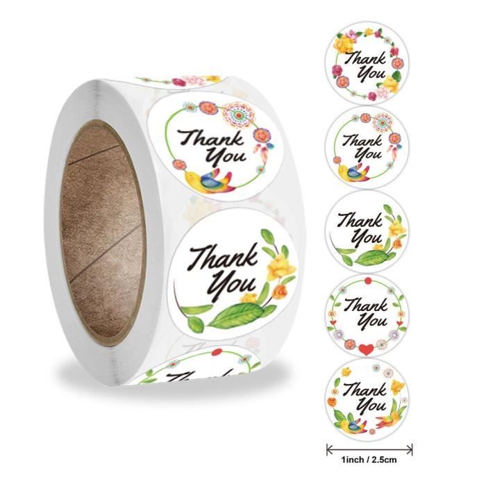 HIUOUIH 500 Etiquettes Merci Autocollantes Rondes 1.5 Pouces - Stickers Pour Cadeaux Et Emballages