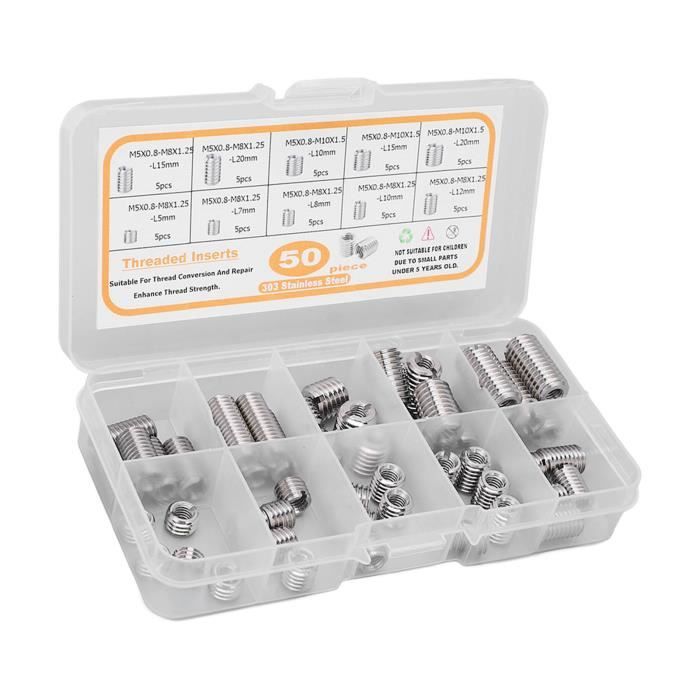 Lot D'inserts Filetés Hélicoïdaux En Inox 304 - Tailles 1/4, 5/16, 3/8, 1/2 Pouce, Pour Réparer Filets Abîmés